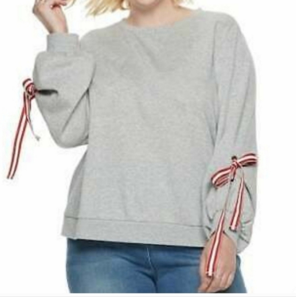 POPSUGAR Women's Ribbon Grommet Grey Longsleeve Shirt Size XXL